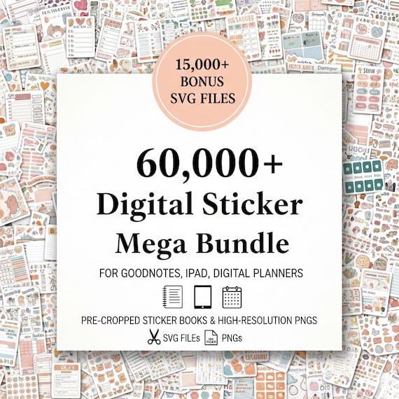 60,000+ Digital Sticker Mega Bundle for Goodnotes, iPad & Digital Planners