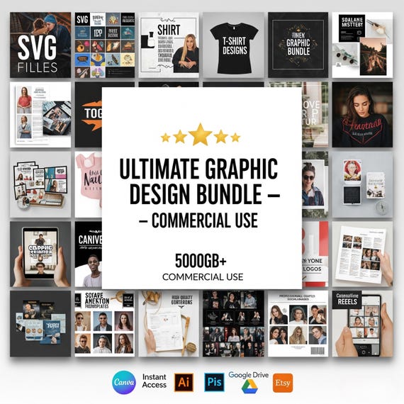 5000GB+ Ultimate Graphic Design Bundle | 100K+ Creative Assets | T-Shirt Designs, Templates, Icons, Videos | Instant Digital Access
