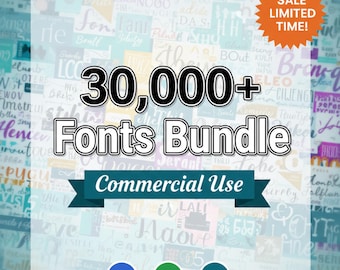 Mega Bundle di oltre 30.000 font / Pacchetto di font per uso commerciale per Canva, Cricut, Photoshop e designer