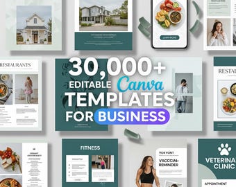 Pacote com mais de 30.000 modelos do Canva | Modelos editáveis para mídias sociais, marketing, negócios e anúncios | Download instantâneo