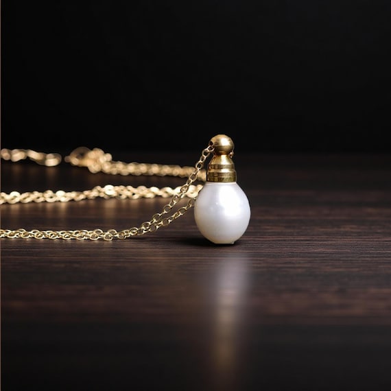White Pearl Urn Necklace, Stone Pet Urn Necklace, Small Ashes, Ashes Necklace, Urn For Human Ashes Charm Necklace Loss of Dog Gift
