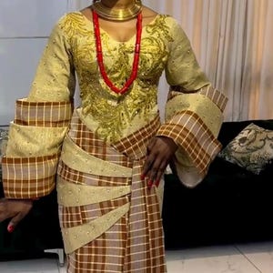 African ankara dress, golden dress, graduation dress, African women’s attire, wedding dress, birthday dress, church dress