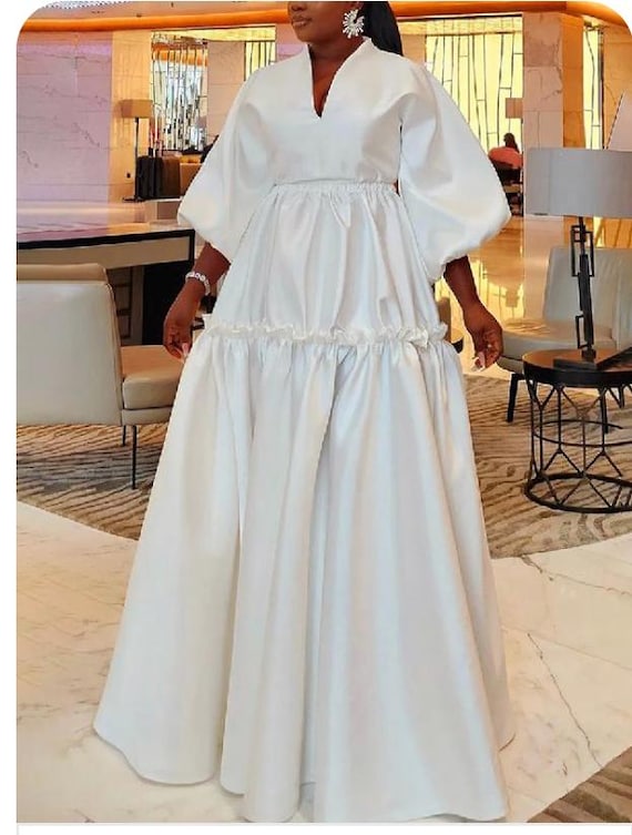 African dress, anniversary dress, graduation dress, African women's attire, wedding guest dress, White long dress, women dress, church dress