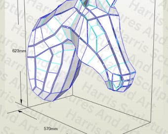 DIY Metal Horse Head Welding Sculpture | Pepakura Patterns | DXF | Pattern Template PDF with Folds & Angles | Polygonal Animal Project