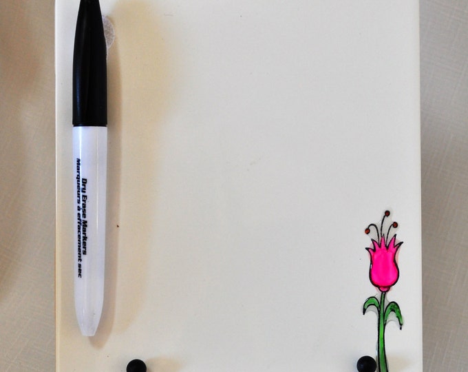 Pink Floral Dry Erase Tile Handstamped Dry Erase Board White Etsy
