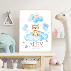 TABELLA NASCITA, gatto bambino, Poster data di nascita, Poster nascita, Annuncio nascita, Immagine nascita, regalo nascita, prodotto digitale, regalo personalizzato