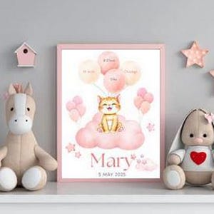 CARTA NATAL, bebé gato, póster de fecha de nacimiento, póster de nacimiento, anuncio de nacimiento, foto de nacimiento, regalo de nacimiento, producto digital, regalo personalizado