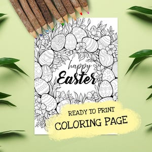 Easter Corolla Printable Coloring Page | Happy Easter Adult Coloring | Detailed Eggs Line Art | Relaxing Coloring Therapy | Instant Download