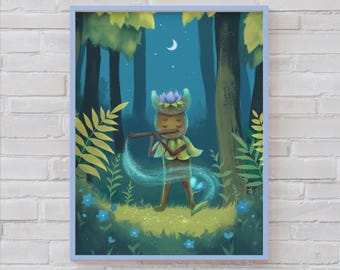 Forest Spirit Art Print: Hand-Drawn Woodland Fantasy (Digital Download)
