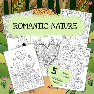 Romantyczna natura 5 kolorowanek do wydrukowania + bonusowa tapeta na telefon i tablet | Nastrój leśnej natury | Kolorowanki fantasy i estetyczne