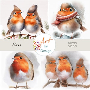 Clipart Robins|PNG de haute qualité | Téléchargement numérique | Illustrations de rouges-gorges à l'aquarelle | Journaux indésirables | Scrapbooking| Art mural