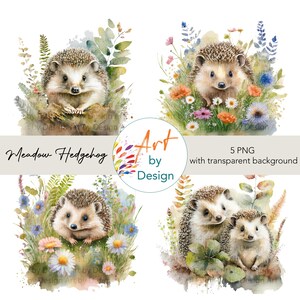 Hérissons| Ensemble de 5 illustrations à l'aquarelle | Fabrication de cartes | Créations numériques en papier| Scrapbooking|Oeuvres d'art murales | Utilisation commerciale