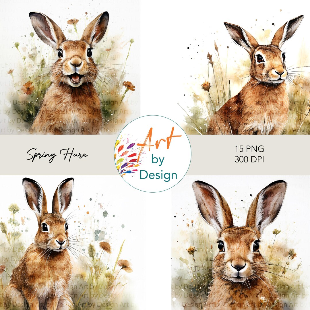 Springhare Cute 15 Spring Hare Clipart, Cute Rabbit, Printable Watercolour Clipart ...