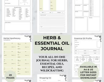 Herbal Planner Printable PDF, Essential Oil Journal, Apothecary Log (Digital Download)