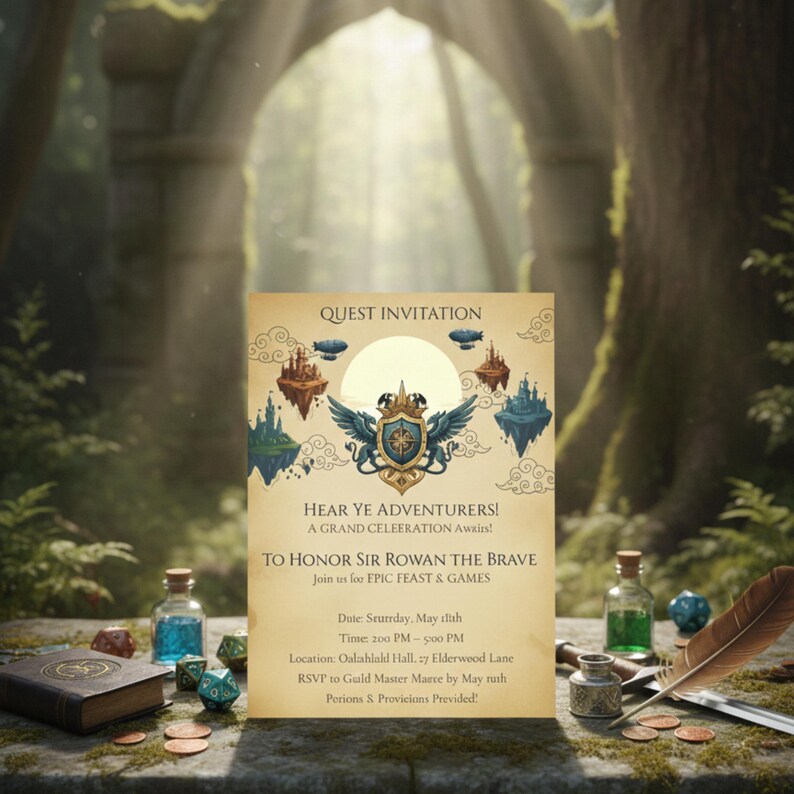 Pathfinder Invitation Fantasy Birthday Invitation, Medieval Quest, Castle Party (editable ...