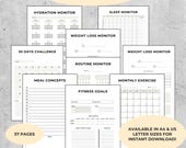 Fitness Planner Printable Workout, Fitness Journal PDF, Weight Loss Tracker, Gym Exercise Log, Meal Diet Planner, Digital Download