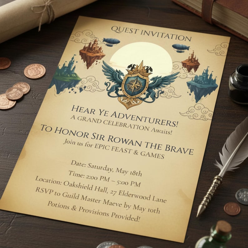 Pathfinder Invitation Fantasy Birthday Invitation, Medieval Quest, Castle Party (editable ...
