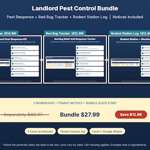Landlord Pest Control Bundle | Pest Response Log, Bed Bug Multi Unit Tracker, Rodent Station Log + Tenant Notices