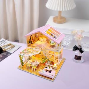 DIY Miniature Dollhouse Kit,Sweet Time House, Handcraft Gift Home Decoration, Model Building Kit with Detailed Furniture, Miniature Gifts