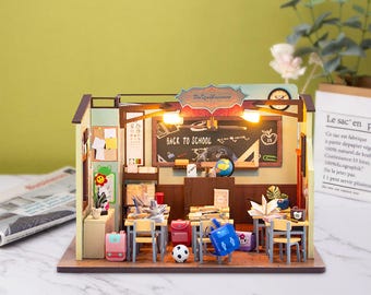 DIY Miniature Dollhouse Kit, Back to School, Handcraft Home Decoration, Model Building Kit with Detailed Furniture, Miniature Gifts