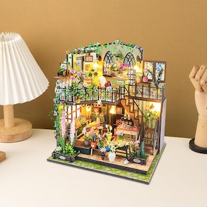DIY Miniatur Puppenhaus Kit,Monet Garden,Handwerk Geschenk Dekoration,Modellbau Kit mit detaillierten Möbeln, Miniatur Buchecke