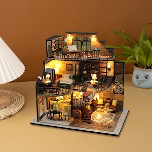 DIY Miniatur Puppenhaus Kit, verträumte Loft, Geschenk Dekoration Haus, Modellbau Kit mit detaillierten Möbeln, Miniature Bücherecke