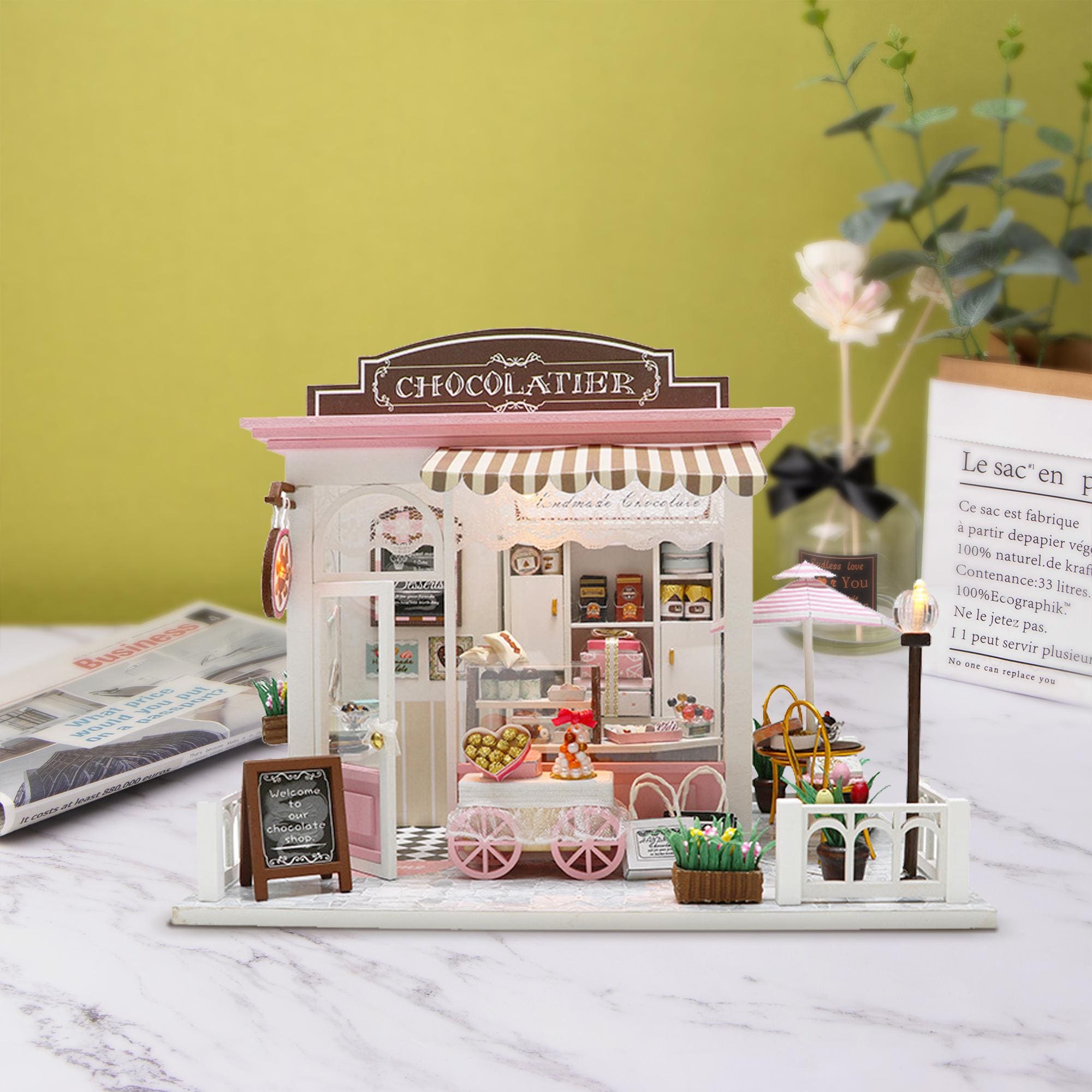 Miniature Dollhouse Kit, Chocolatier Shop, DIY Model Building Kit with Detailed Furniture, Dreamy Handcraft Home Decoration, Gift for Friend