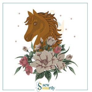 Flower Horse Embroidery Design | 4 Sizes Digital Pattern | Instant Download for Machine Embroidery - DST, PES, JEF, Exp, Hus formats