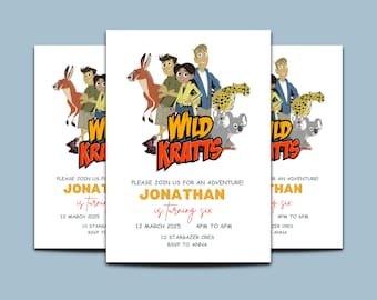 Editable Wild Kratts Birthday invitation, printable animals Invitation, boy girl birthday, safari Party Invite Template, Editable Invitation