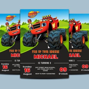 Convite de aniversário de carros | Convite relâmpago | Convite para festa de aniversário infantil | Download digital editável do Canva