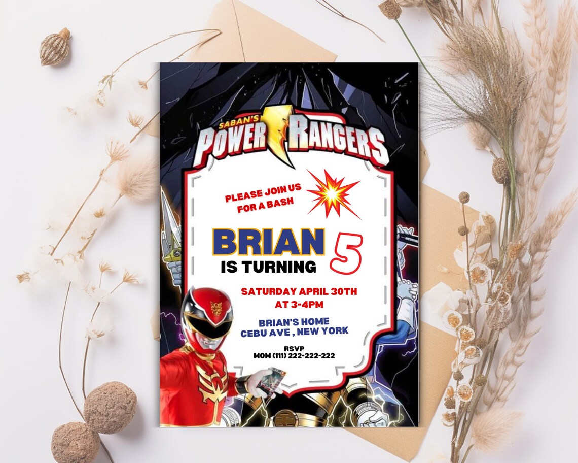 Editable Power Rangers Invite | Rangers Printable Kids Birthday Party ...