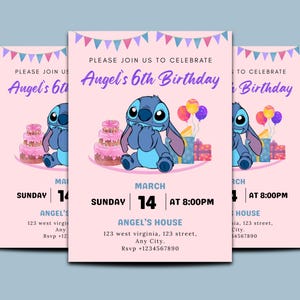 Editable Stitch Birthday Party Invitation Template, Cartoon Birthday Invitation, Stitch Birthday pool Party Invitation, Digital template