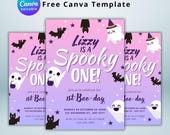 Ghost Birthday Invitation for kids: Editable Pink Ghost Party invite (Digital Download), Canva Template