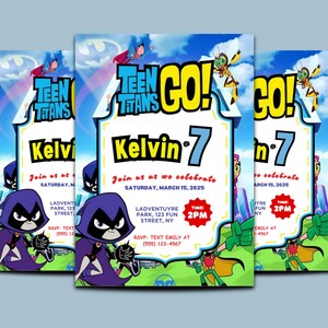 Invito di compleanno Teen Titans / Invito digitale modificabile per feste / Invito a cartoni animati di supereroi / Modelli di compleanno digitali