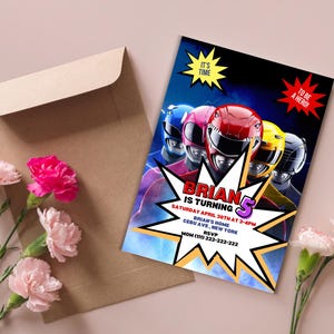 Editable Power Rangers Invite | Rangers Kids Birthday Party Invitation ...