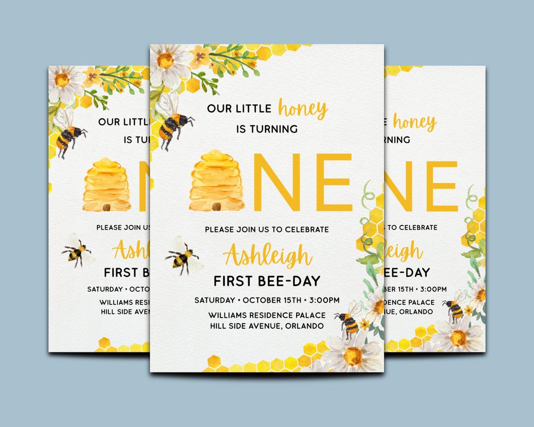 Editable Honey First Birthday Invitation | Floral Bee 1st Birthday ...