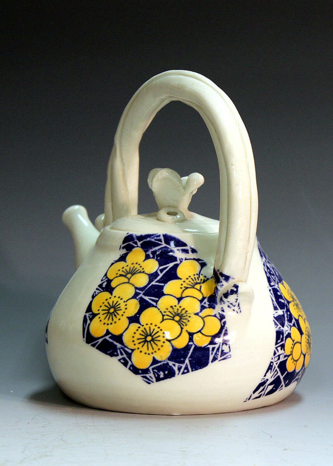 Teapots handmade porcelain teapots yellow blue and white Etsy