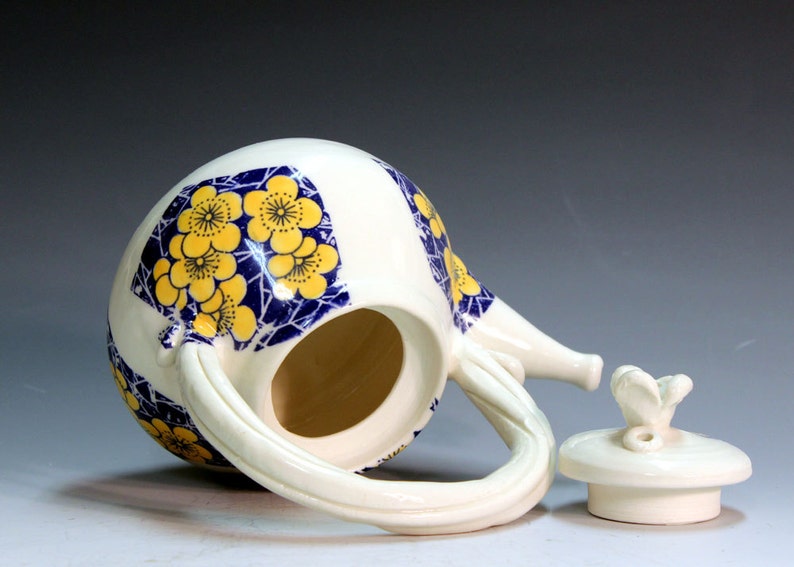 Teapots Handmade Porcelain Teapots yellow Blue and White Etsy