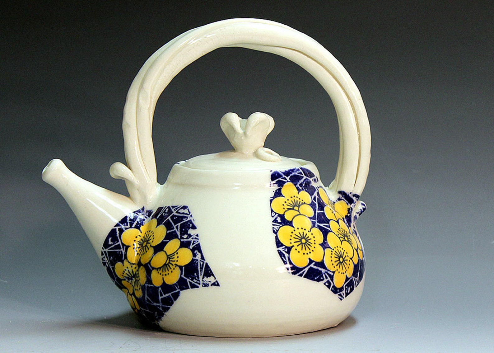 Teapots handmade porcelain teapots yellow blue and white Etsy