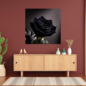 Cuadro de rosas negras, elegante arte mural, noble arte de rosas negras, decoración de pared mística, elegante póster de rosas negras, impresión moderna