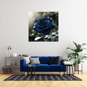 Cuadro de rosas azules, arte mural de flores oscuras, decoración de pared con flores azul intenso, cuadro elegante de rosas, cuadro de pared romántico oscuro, póster de rosas góticas