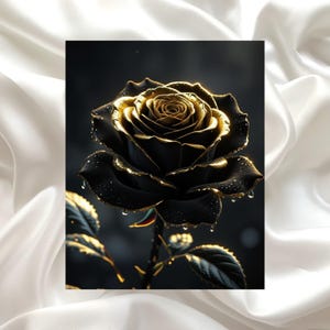 Black and Gold Rose Picture Digital Wall Art – Elegant Floral Decoration for Living Room & Bedroom, Modern Art Print, Instant Download