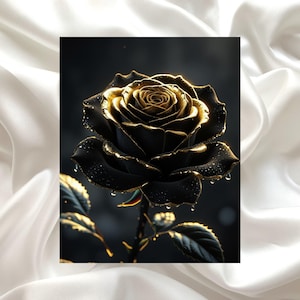 Black and Gold Rose Wall Art – Vintage Flower Art, Golden Roses Decor, Elegant Floral Print for Living Room & Bedroom, Golden Blossoms