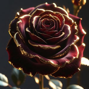 Imagen digital de una rosa dorada y roja oscura, elegante arte mural, impresión floral, decoración moderna para el hogar, descarga instantánea, arte mural para sala de estar