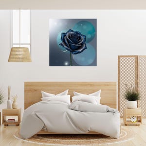 Cuadro de rosas azules, arte mural de flores oscuras, decoración de pared con flores azul intenso, cuadro elegante de rosas, cuadro de pared romántico oscuro, póster de rosas góticas