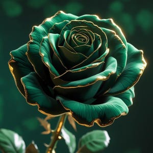 Imagen digital de una rosa dorada verde oscuro, elegante arte mural, impresión floral, decoración moderna para el hogar, descarga instantánea, arte mural botánico