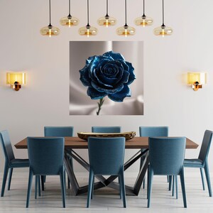Cuadro de rosas azules, arte mural de flores oscuras, decoración de pared con flores azul intenso, cuadro elegante de rosas, cuadro de pared romántico oscuro, póster de rosas góticas