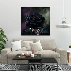 Cuadro de rosas negras, elegante arte mural, noble arte de rosas negras, decoración de pared mística, elegante póster de rosas negras, impresión moderna