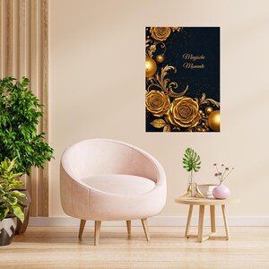 Quadro con rose dorate, decorazione murale glamour, elegante quadro da parete magico, elegante quadro da parete, nobile decorazione per il soggiorno, idea regalo per gli amici