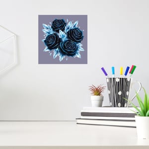 Cuadro de rosas negras, arte mural de flores oscuras, decoración de pared con flores azul intenso, cuadro elegante de rosas, cuadro de pared romántico oscuro, póster de rosas góticas